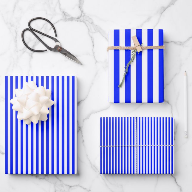 Bright Blue & White Stripes Wrapping Paper Sheet (Front)