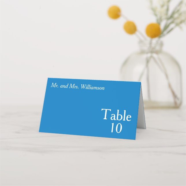 Bright Blue White Wedding Table Number Place Card (Front)