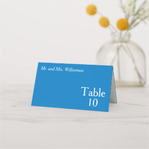 Bright Blue White Wedding Table Number Place Card