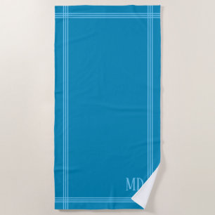 Bright Blue with Blue Stripes Custom Initials Beach Towel
