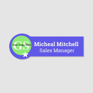 Bright Blue with Logo Business Employee Name Tag