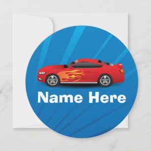Bright Blue with Red Sports Car Flames Kids Boys Invitation