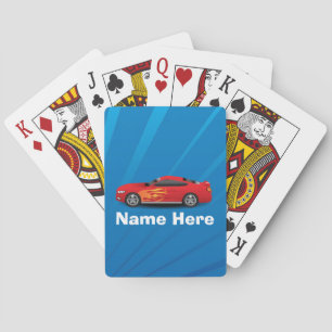 Bright Blue with Red Sports Car Flames Kids Boys Playing Cards
