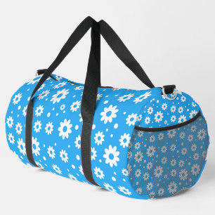 BRIGHT BLUE WITH WHITE DAISY FLOWERS DUFFLE BAG
