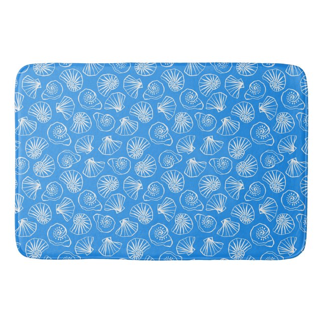 BRIGHT BLUE WITH WHITE SEASHELLS BATH MAT (Front)