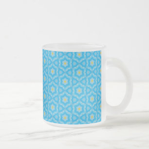 Bright Blue with Yellow Pattern Frosted Glass Coffee Mug