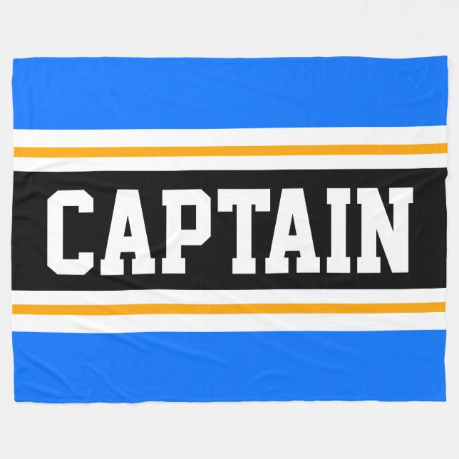 Bright Blue Yellow Black CAPTAIN Racing Stripes Fleece Blanket (Front (Horizontal))