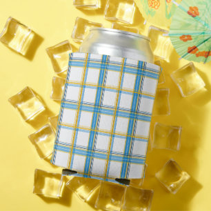 Bright Blue Yellow Plaid Aesthetic Can Cooler