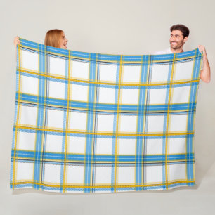 Bright Blue Yellow Plaid Aesthetic Fleece Blanket