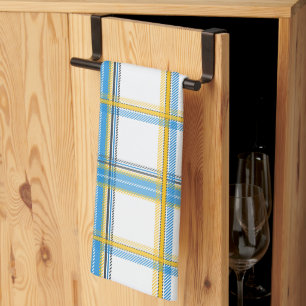 Bright Blue Yellow Plaid Aesthetic Tea Towel