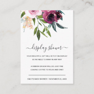 BRIGHT BLUSH BURGUNDY FLORAL BUNCH BABY SHOWER ENCLOSURE CARD