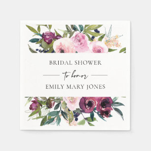 BRIGHT BLUSH BURGUNDY FLORAL BUNCH BRIDAL SHOWER NAPKIN