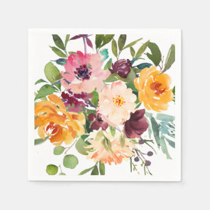 BRIGHT BLUSH YELLOW ORANGE FLORAL BUNCH NAPKIN