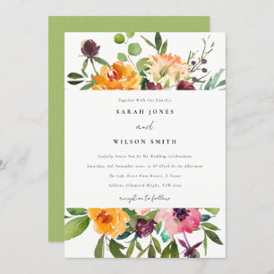 BRIGHT BLUSH YELLOW ORANGE FLORAL BUNCH WEDDING INVITATION