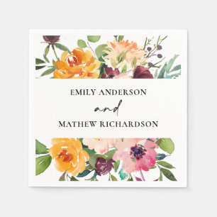 BRIGHT BLUSH YELLOW ORANGE FLORAL BUNCH WEDDING NAPKIN