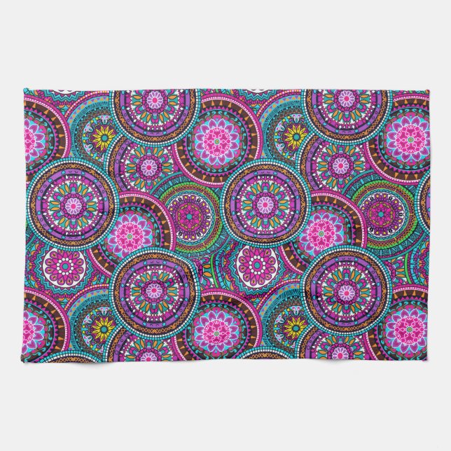 Bright Bohemian Boho Hippy Chic Pattern Tea Towel (Horizontal)