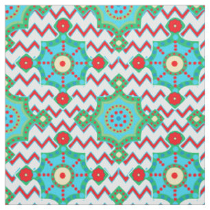 Bright Boho Aqua and Red Chevron Fabric