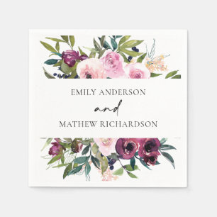 BRIGHT BOHO BLUSH BURGUNDY FLORAL BUNCH WEDDING NAPKIN