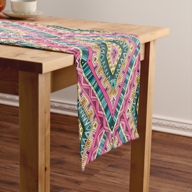 Bright Boho Colourful abstract tribal pattern Short Table Runner (In Situ)