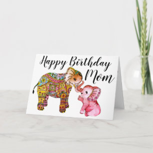 Bright Boho Elephants Happy Birthday Mum Card