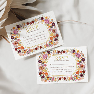 Bright Boho Fall Wildflower Wedding RSVP Card