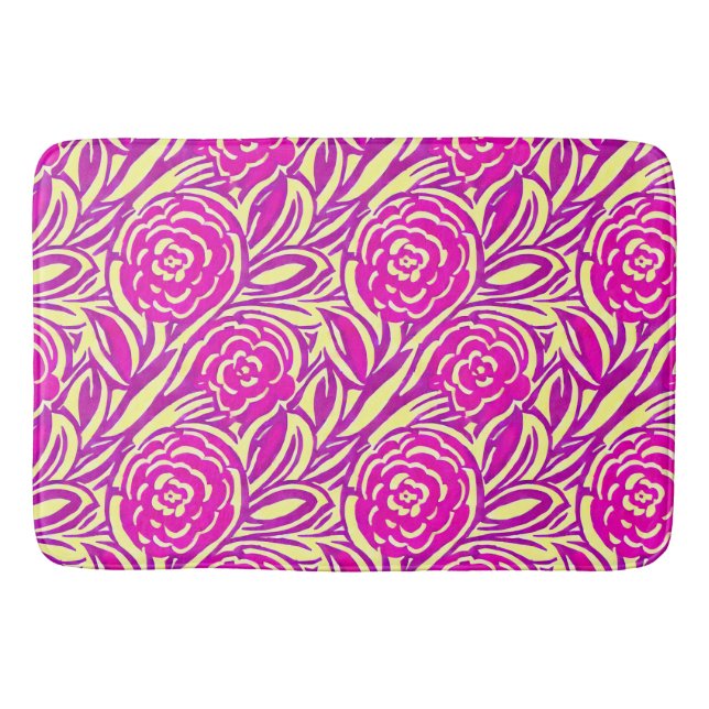 Bright Boho Floral Swirl Watercolor Bath Mat (Front)