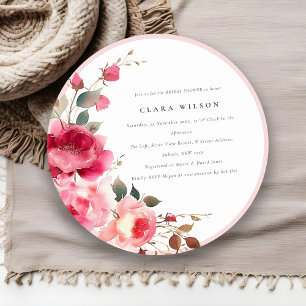 Bright Boho Red Pink Rose Flowers Bridal Shower Invitation