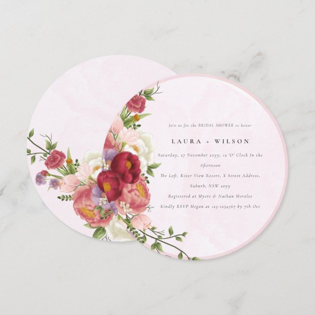 Bright Boho Red Pink white Flowers Bridal Shower  Invitation (Front/Back)