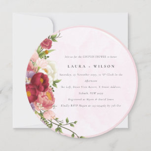 Bright Boho Red Pink white Flowers Couples Shower Invitation