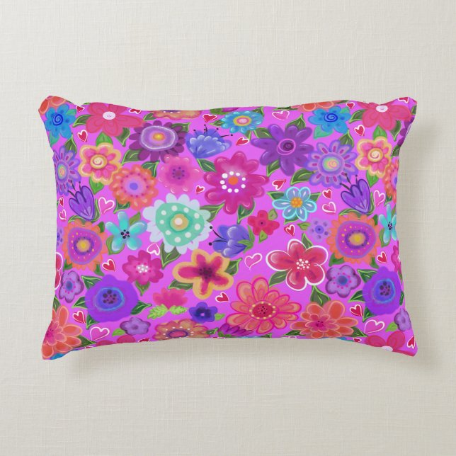 Bright Boho Style Pink Flowers Beautiful  Decorative Cushion (Front)