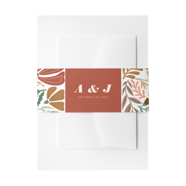 Bright Bold Abstract Terracotta Floral Wedding Invitation Belly Band (Front Example)
