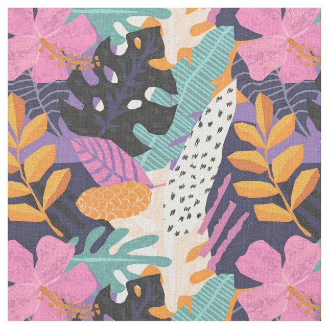 Bright Bold Abstract Tropical Floral Fabric (Close Up)