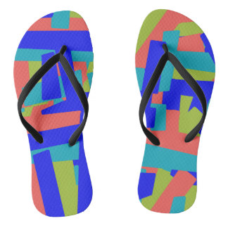 Bright Bold Blue Green Coral Abstract Patches Flip Flops