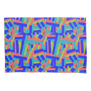Bright Bold Blue Green Coral Abstract Patches Pillowcase