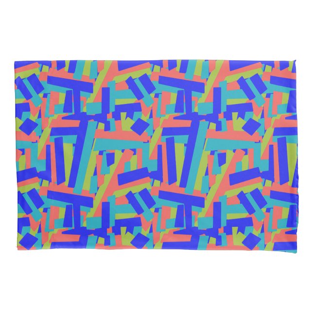 Bright Bold Blue Green Coral Abstract Patches Pillowcase (Front)