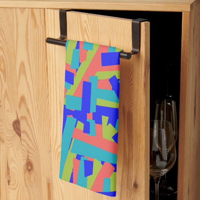 Bright Bold Blue Green Coral Abstract Patches Tea Towel (Thirds Fold)