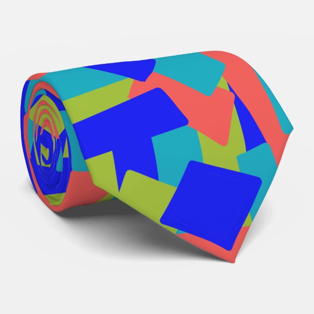 Bright Bold Blue Green Coral Abstract Patches Tie (Rolled)