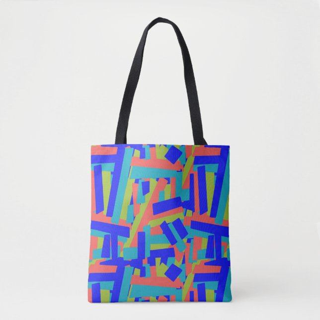 Bright Bold Blue Green Coral Abstract Patches Tote Bag (Front)