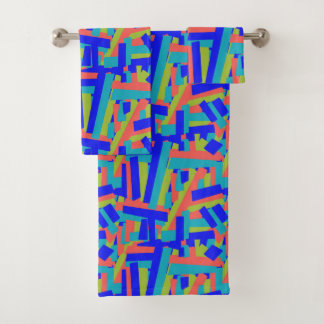 Bright Bold Blue Lime, Coral Abstract Patches Bath Towel Set
