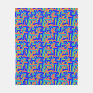 Bright Bold Blue Lime, Coral Abstract Patches Fleece Blanket