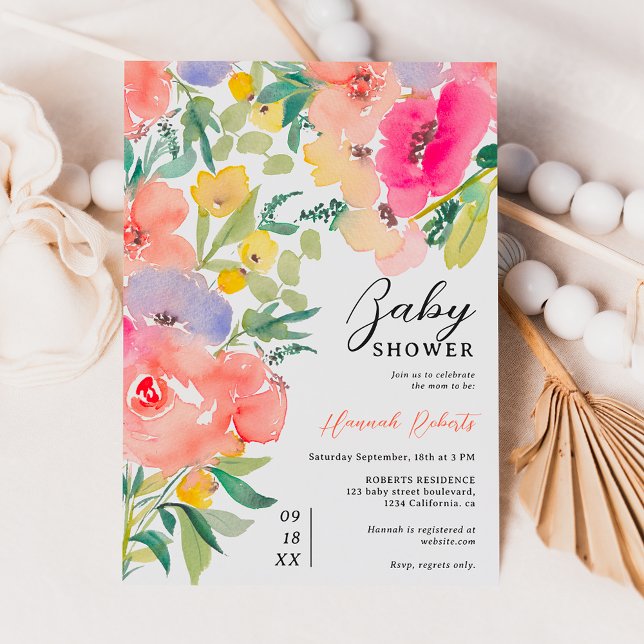 Bright bold boho garden floral baby shower invitation (Bright bold boho garden floral baby shower invitation)