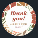 Bright Bold Boho Terracotta Floral Thank You Classic Round Sticker<br><div class="desc">Bright Bold Boho Terracotta Floral Thank You Classic Round Sticker</div>