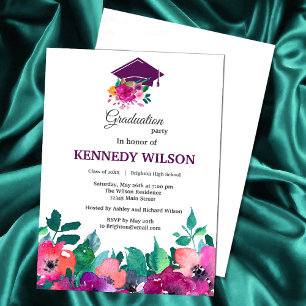 Bright & Bold Colorful Florals Graduation Invitation