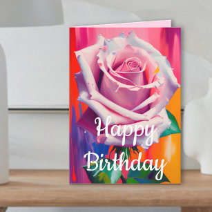 Bright & Bold Colorful Pink Spring Rose Birthday Card