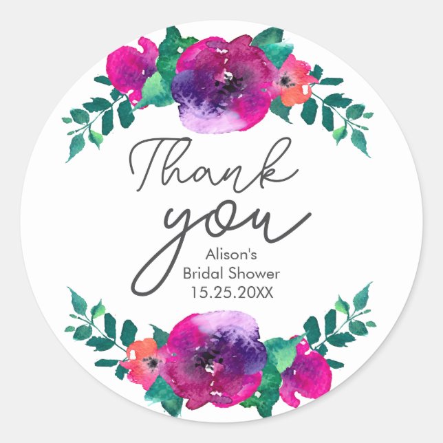 Bright & Bold Colourful Florals bridal shower than Classic Round Sticker (Front)