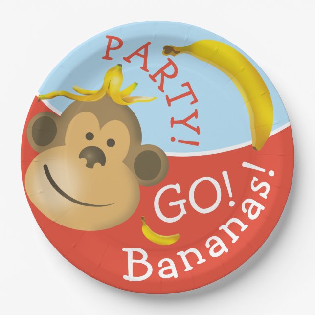 Bright Bold Colourful Go Bananas Monkey Party Paper Plate (Front)
