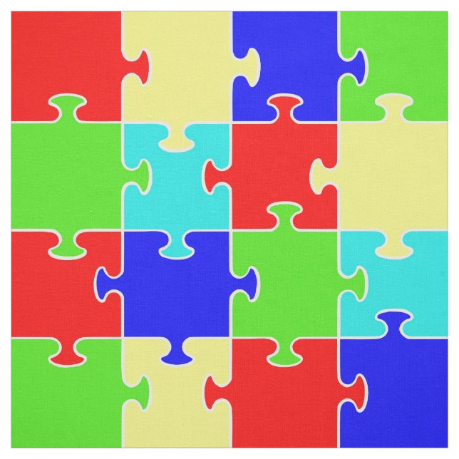 Bright Bold Colourful Jigsaw Puzzle Themed Print Fabric (Swatch)
