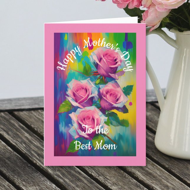 Bright & Bold Colourful Pink Roses Mother's Day Holiday Card (Creator Uploaded)