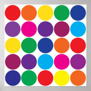 Bright Bold Colourful Rainbow Circles Polka Dots Poster