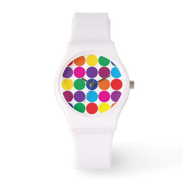 Bright Bold Colourful Rainbow Circles Polka Dots Watch (Front)